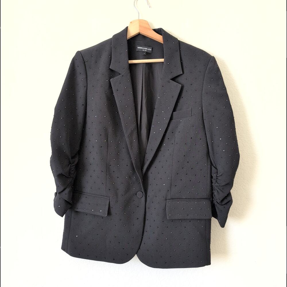 Generation Love Womens Crystal Rhinestone Blazer Jacket Large Black Holiday $595 - Picture 6 of 8